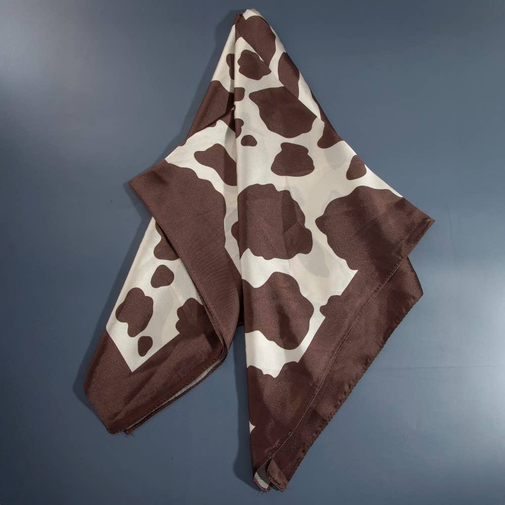 Dark Brown Cow Print Square Bandana Scarf
