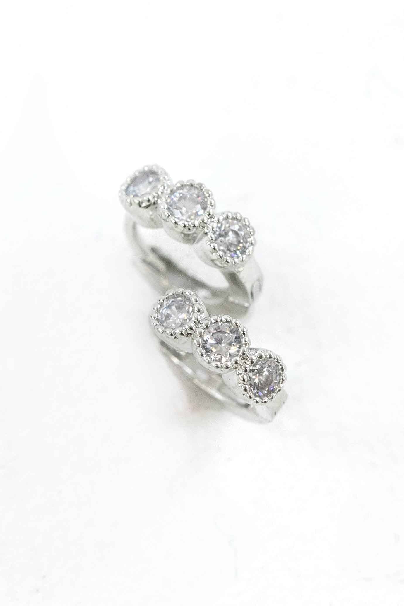Three Stone Huggie Hoop Earrings | Silver