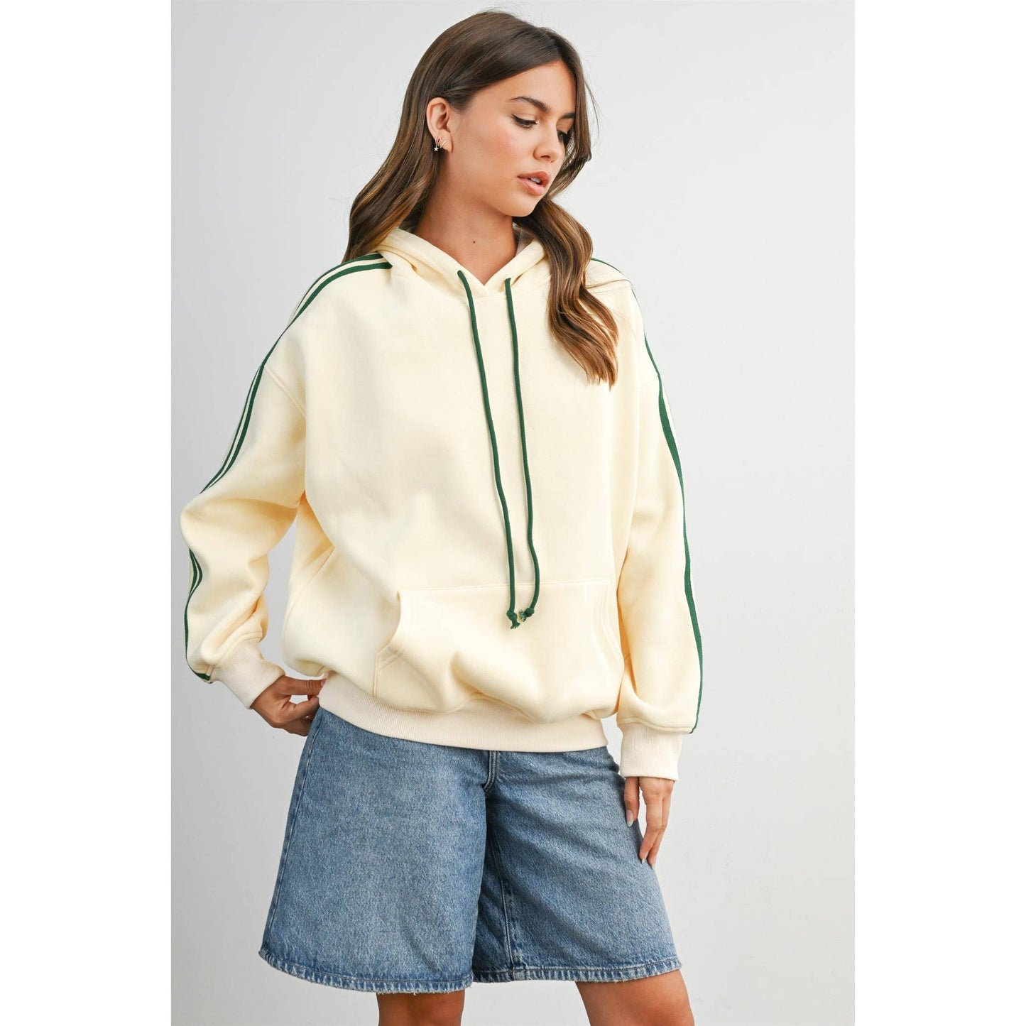 Winnie Contrast Striped  Drawstring Hoodie