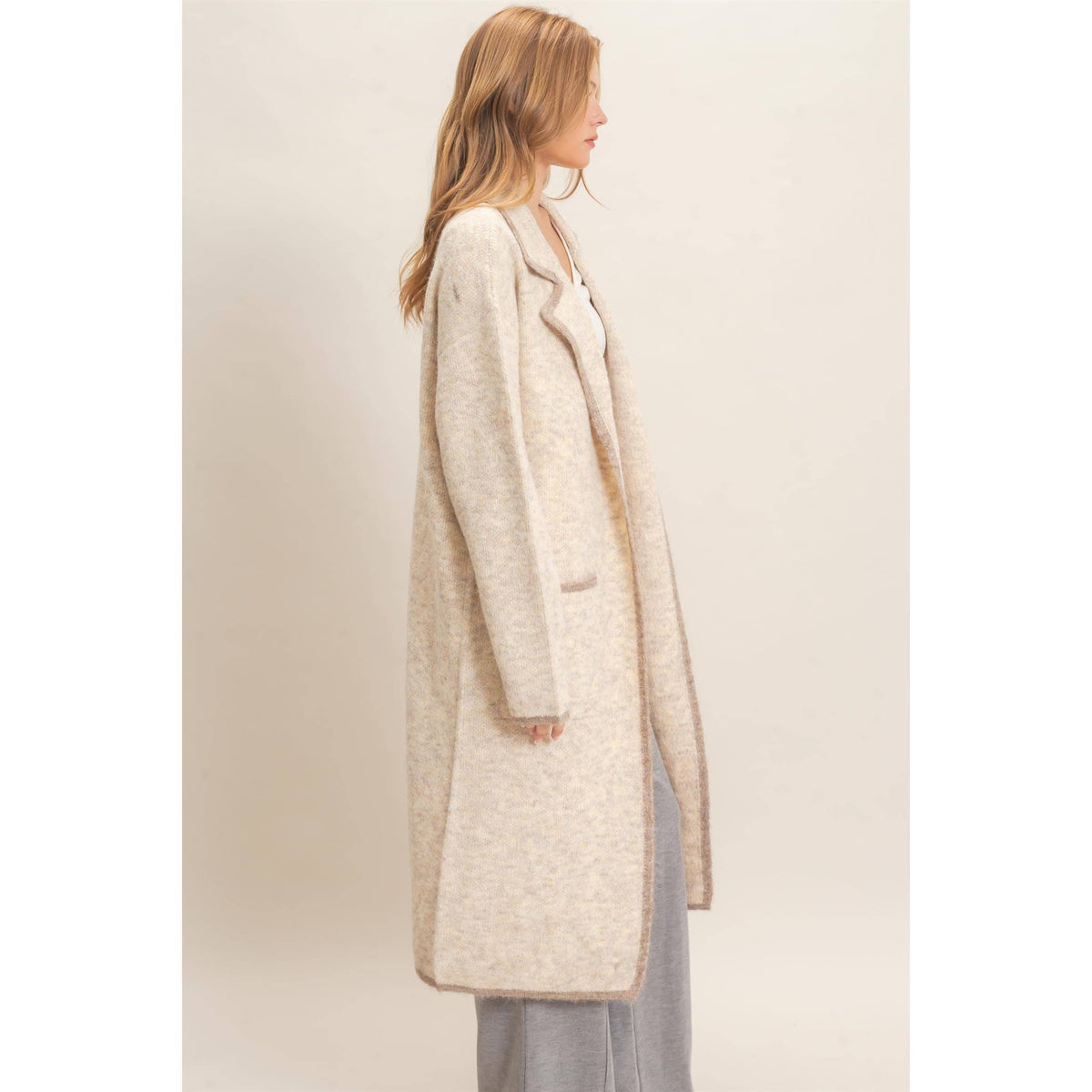 Notched Collar Coatigan Sweater
